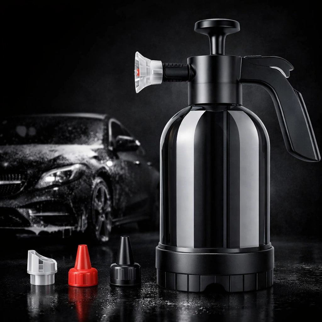 CarGlo Premium Handdruck-Schaumsprüher 2L in schwarzem Design für die gleichmäßige Schaumanwendung bei der Autowäsche